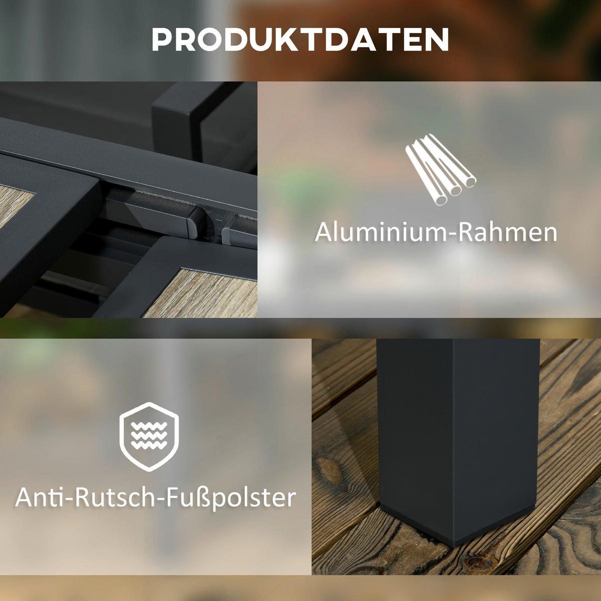 Outsunny Gartentisch beige Aluminium B/H/L: ca. 80x75x160 cm Gartentisch - beige/grau (160,00/80,00/75,00cm) - Outsunny