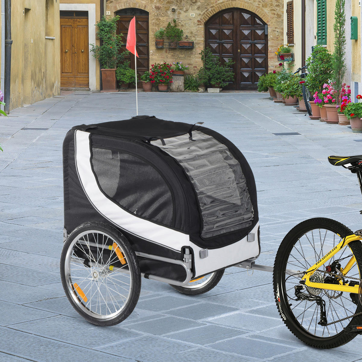 PawHut Fahrradanhänger 20 Zoll schwarz schwarz B/H/L: ca. 73x94x78 cm Radanhänger f. Hunde B4-0003-029 - weiß/schwarz (78,00/73,00/94,00cm) - PawHut