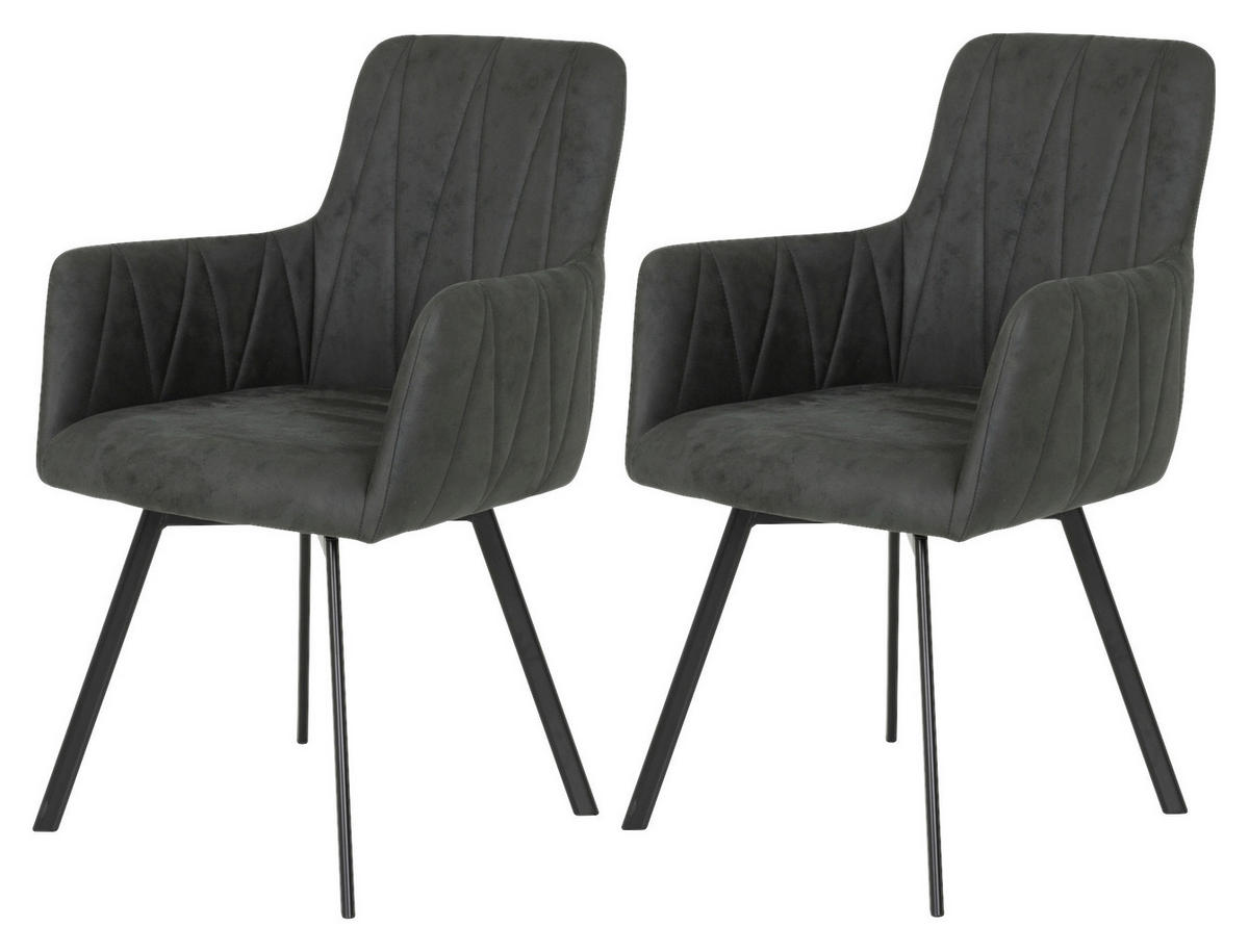 Stuhl Gesa 2er Set anthrazit Vintage Microfaser B/H/T: ca. 56x88x64 cm Gesa 2er Set - schwarz/anthrazit (56,00/88,00/64,00cm) - Hela