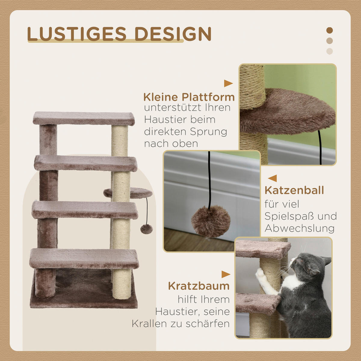 PawHut Katzentreppe braun Stoff B/H/L: ca. 40x64x60 cm Katzentreppe - braun (60,00/40,00/64,00cm) - PawHut