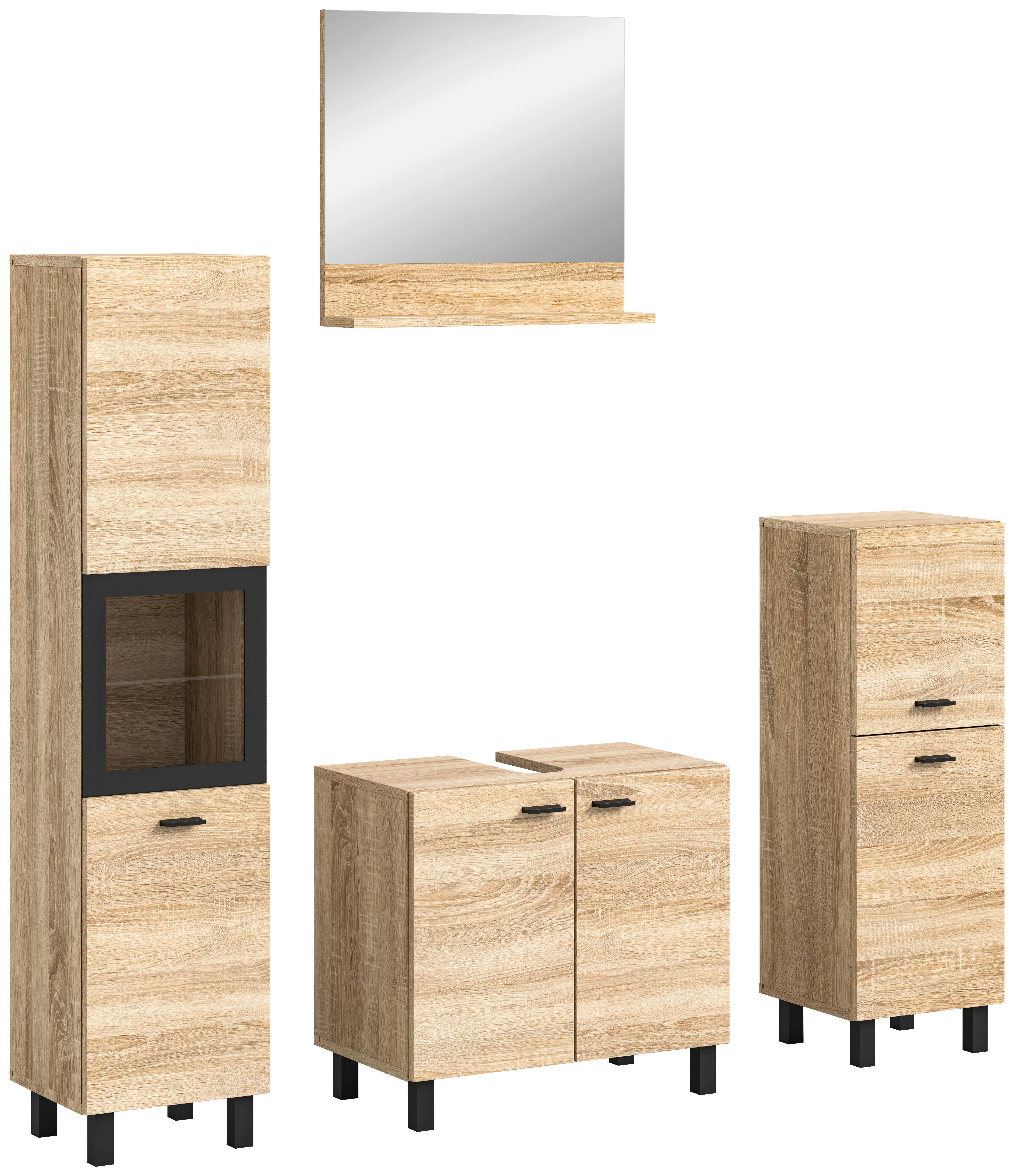 Badezimmer-Set BOSTON Eiche Sonoma Nachbildung schwarz B/H/T: ca. 137x186x33 cm BOSTON - Eiche/schwarz (137,00/186,00/33,00cm) - xonox.home