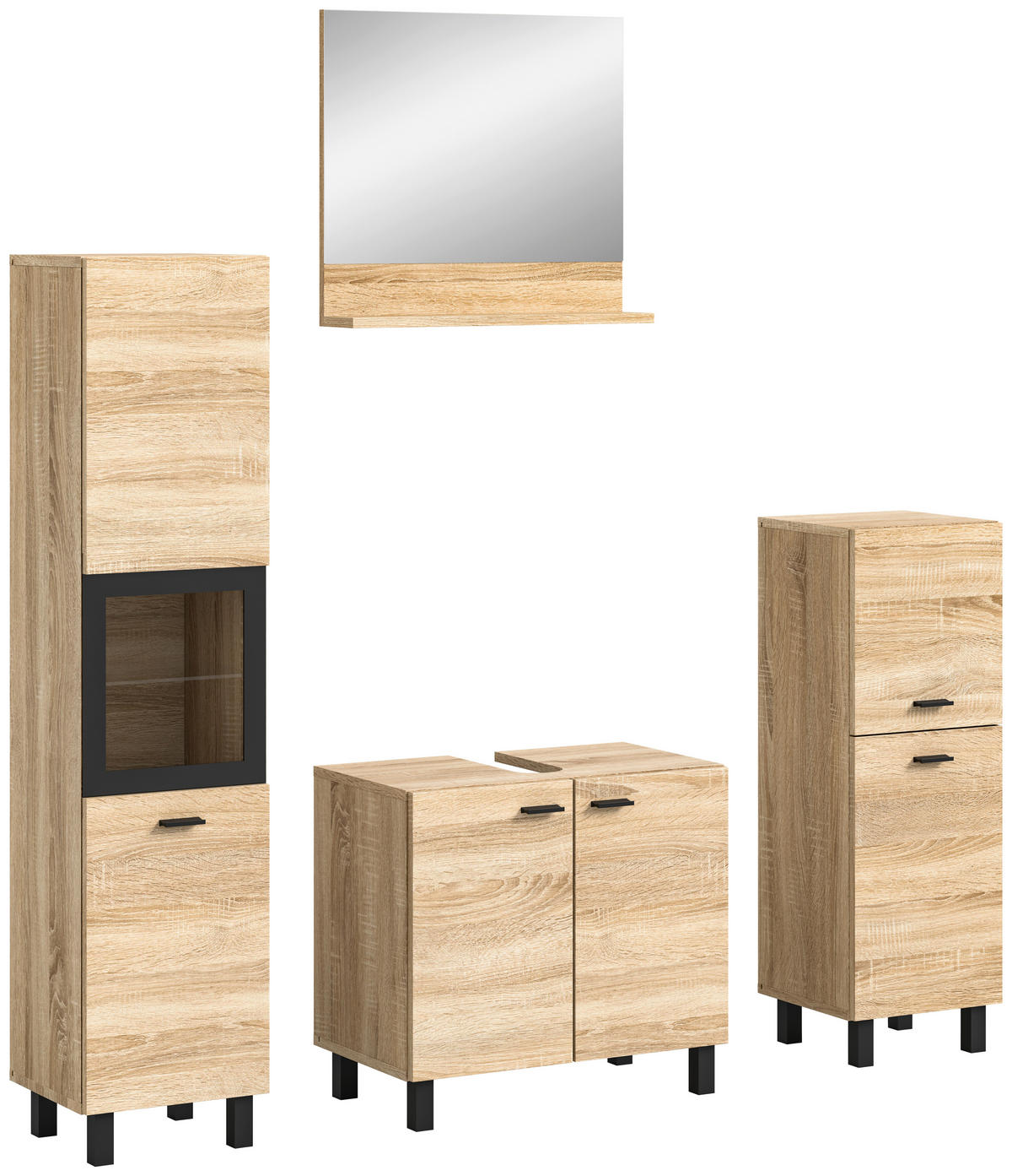 Badezimmer-Set BOSTON Eiche Sonoma Nachbildung schwarz B/H/T: ca. 137x186x33 cm BOSTON - Eiche/schwarz (137,00/186,00/33,00cm) - xonox.home