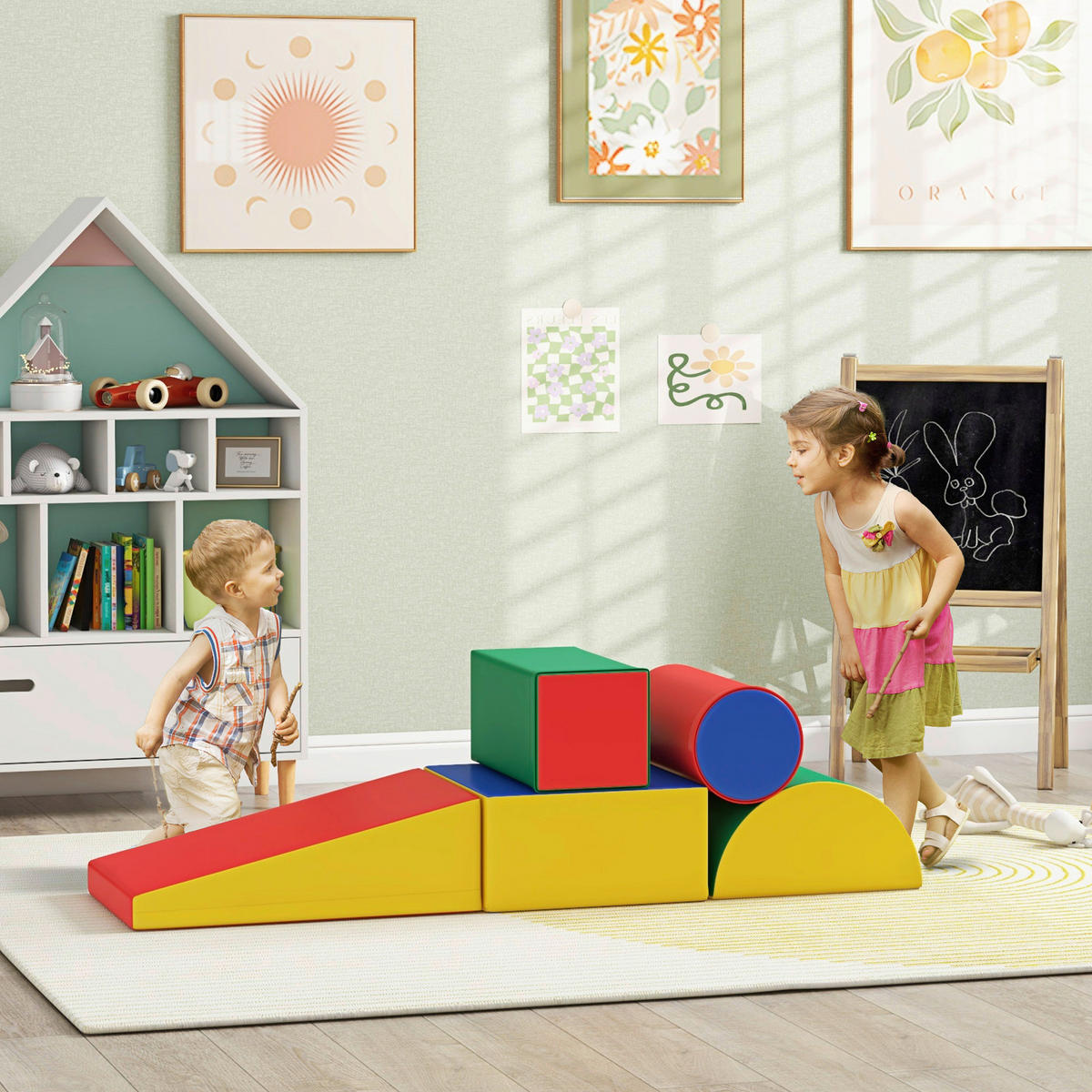 HOMCOM Bausteinset B/H/L: ca. 40,6x20,3x40,6 cm Bausteinset - multicolor (40,60/40,60/20,30cm) - HOMCOM