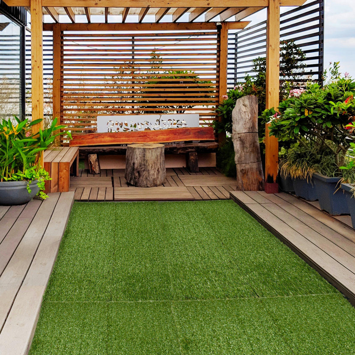 Outsunny Kunstrasen dunkelgrün B/L: ca. 30x3,5 cm pro Stück Kunstrasen - dunkelgrün (3,50/30,00/30,00cm) - Outsunny