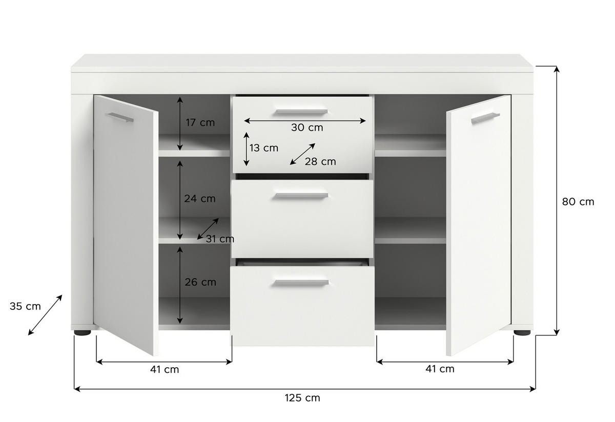 Sideboard Jam weiß B/H/T: ca. 125x80x35 cm Jam - weiß (125,00/80,00/35,00cm) - xonox.home