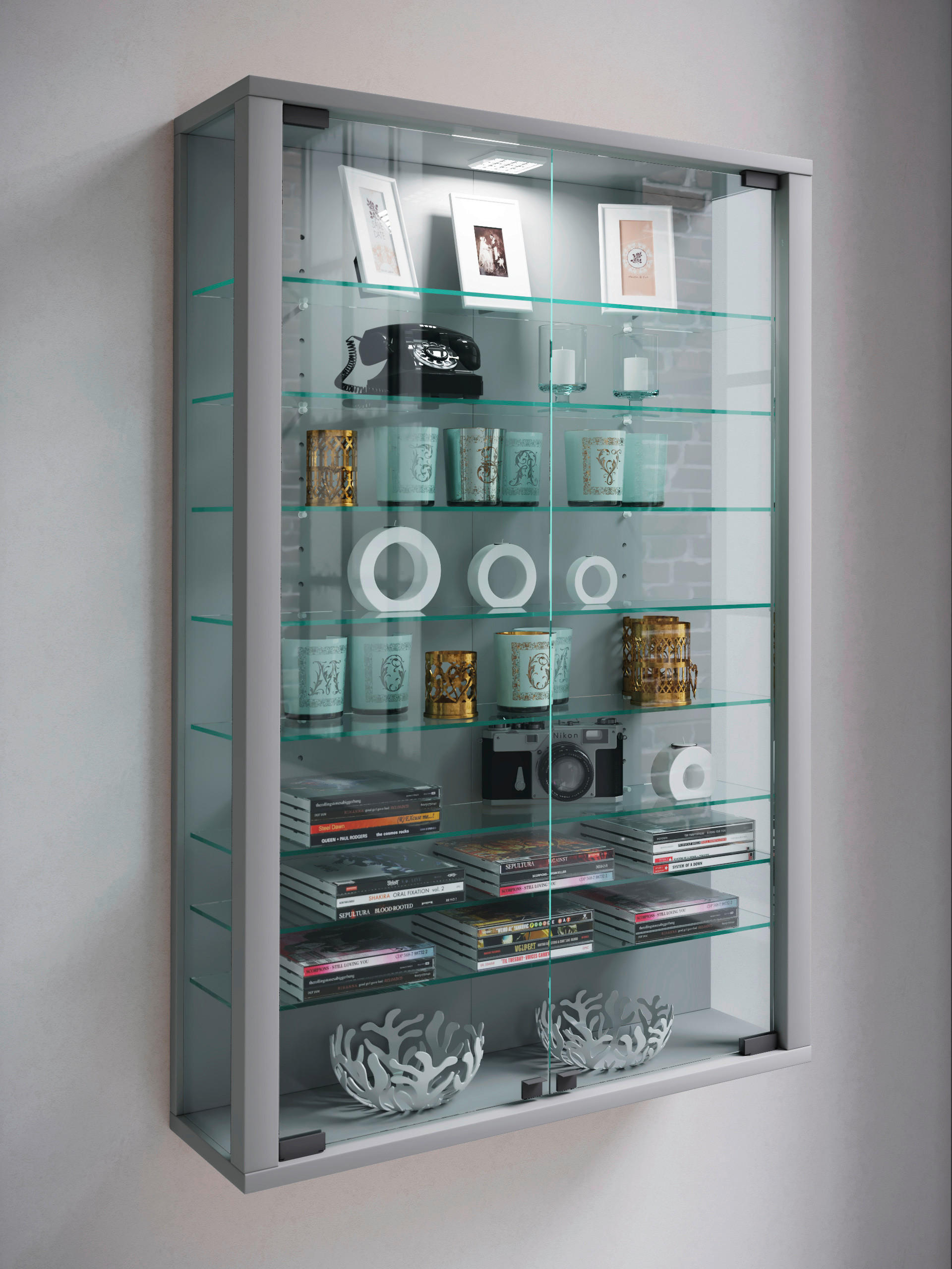 Vitrine Vitrosa Mini silber Holzwerkstoff Glas B/H/T: ca. 59x90x18 cm Vitrosa Mini - silber (59,00/90,00/18,00cm) - VCM Möbel