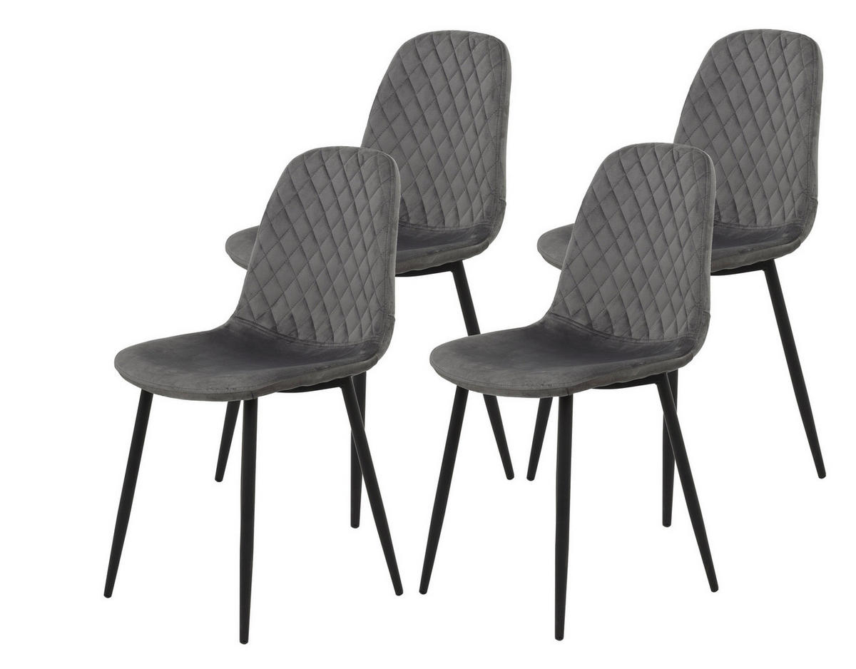 Stuhl Mira 4er Set grau Samtoptik B/H/T: ca. 44x89x53,5 cm Mira 4er Set - schwarz/grau (44,00/89,00/53,50cm) - Hela