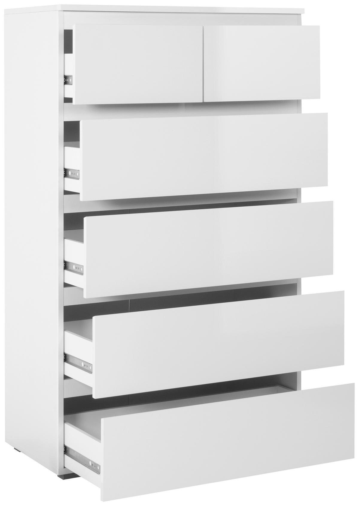 Schubkastenkommode Capetown weiß glänzend weiß B/H/T: ca. 80x132x40 cm Capetown - weiß (80,00/132,00/40,00cm)