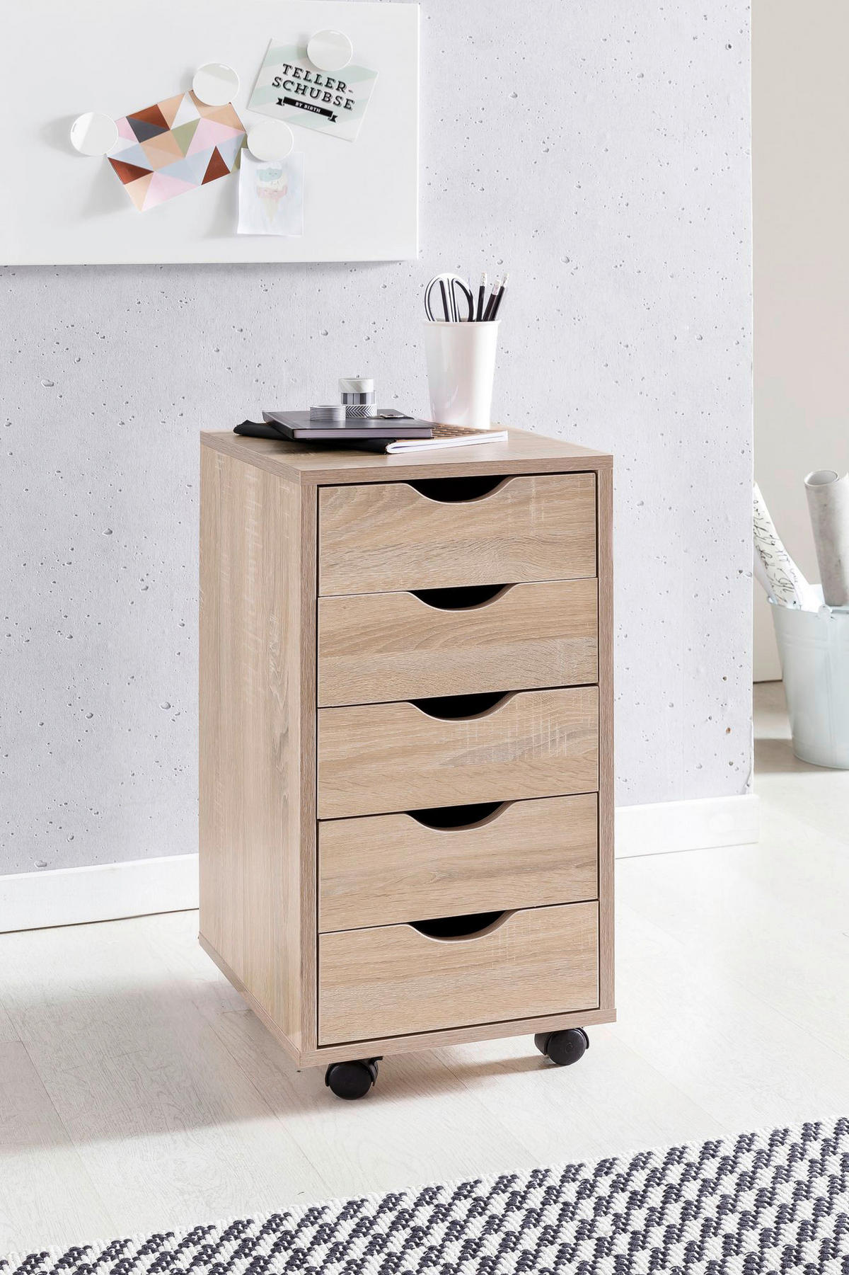 Rollcontainer braun Spanplatte B/H/T: ca. 33x64x38 cm Rollcontainer - braun (33,00/64,00/38,00cm) - Wohnling
