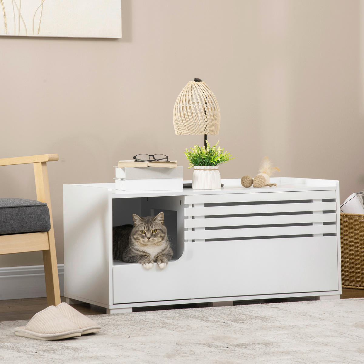 PawHut Katzen-Zubehör weiß Edelstahl B/H/L: ca. 48x90x43,5 cm Katzentoilett - weiß (43,50/48,00/90,00cm) - PawHut