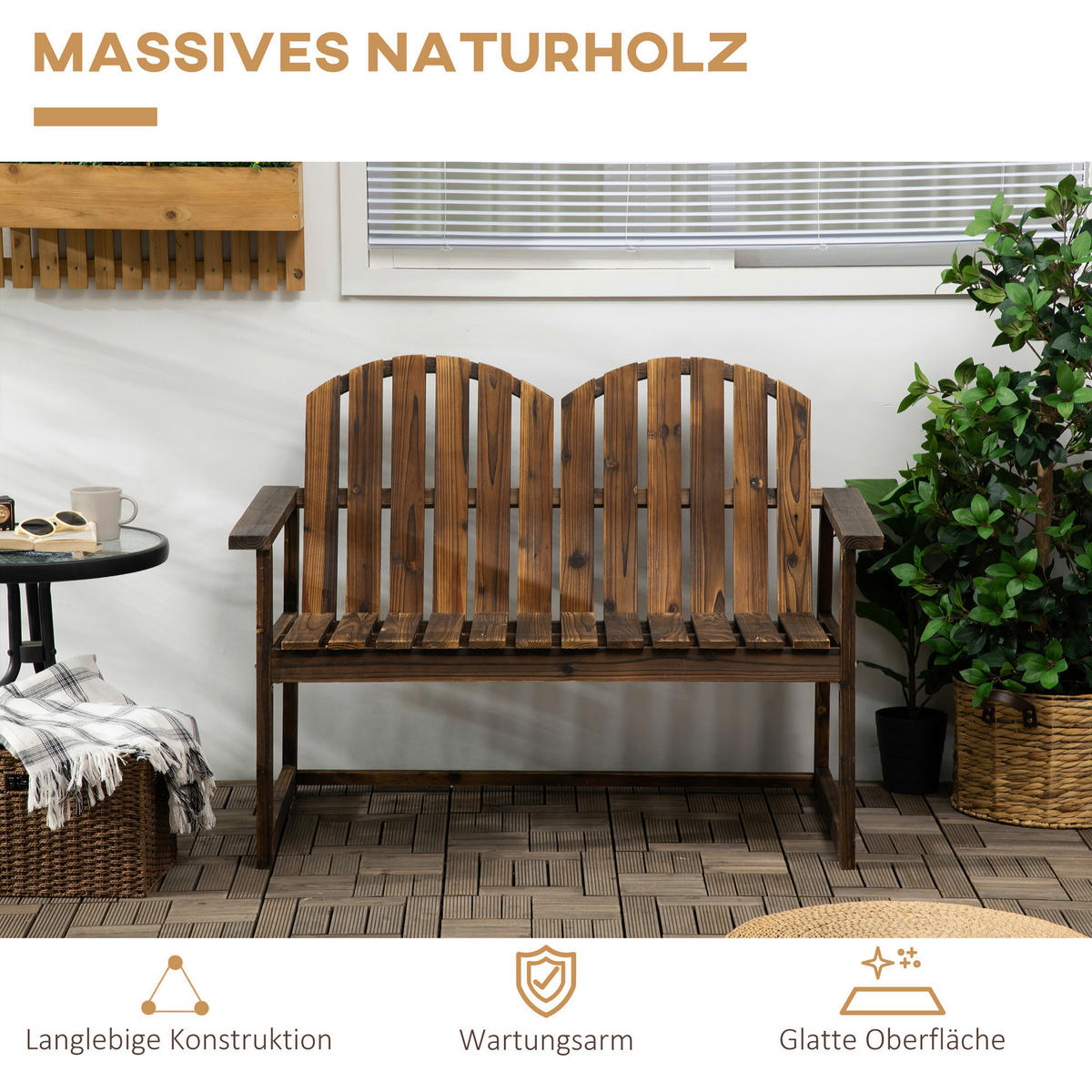 Outsunny Gartenbank grau Holz B/H/L: ca. 63x114x86 cm Gartenbank - grau (86,00/63,00/114,00cm) - Outsunny