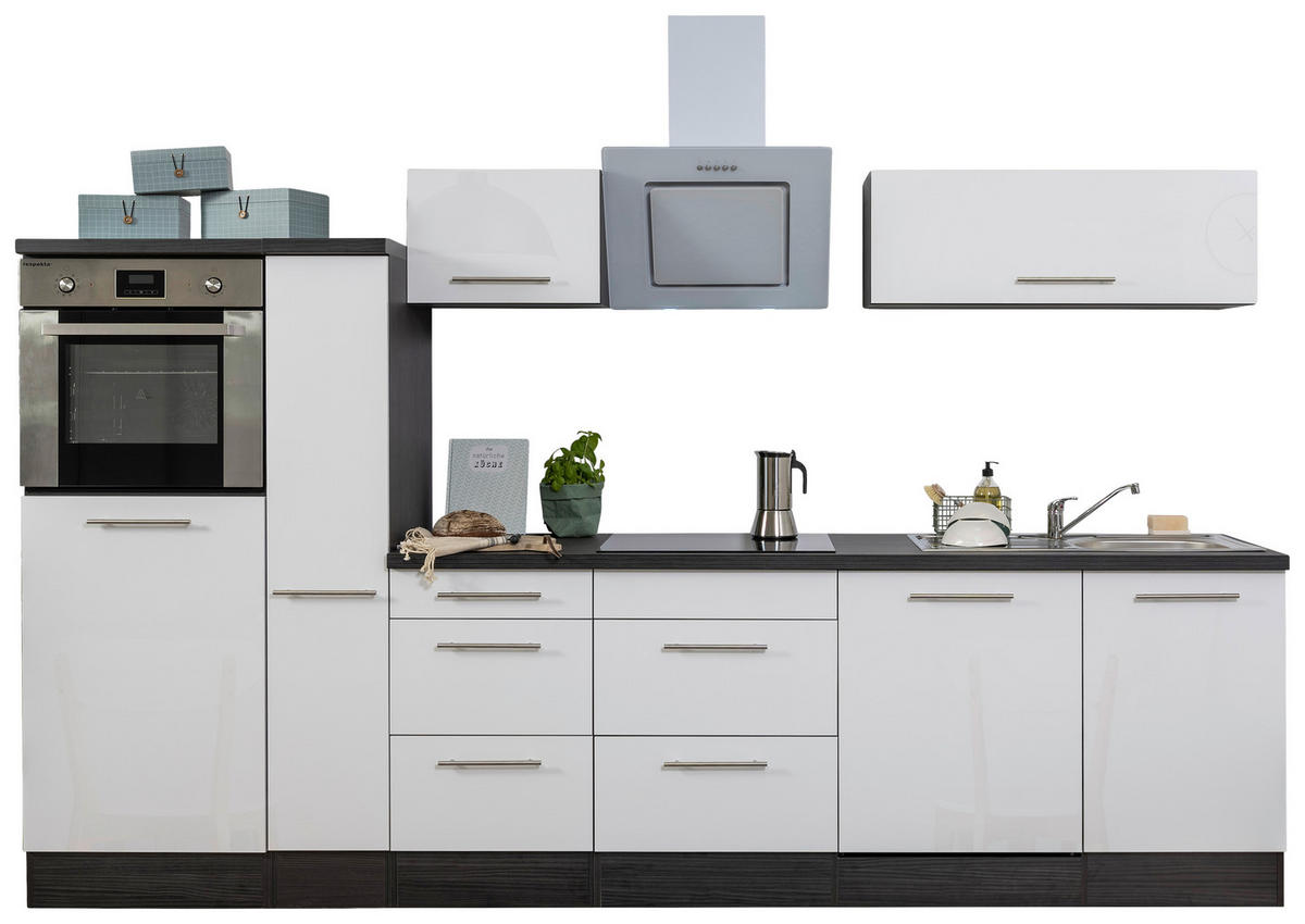 Respekta Küchenblock Amanda weiß Hochglanz B/H/T: ca. 310x200x60 cm Amanda - weiß/Edelstahloptik (310,00/200,00/60,00cm) - Respekta