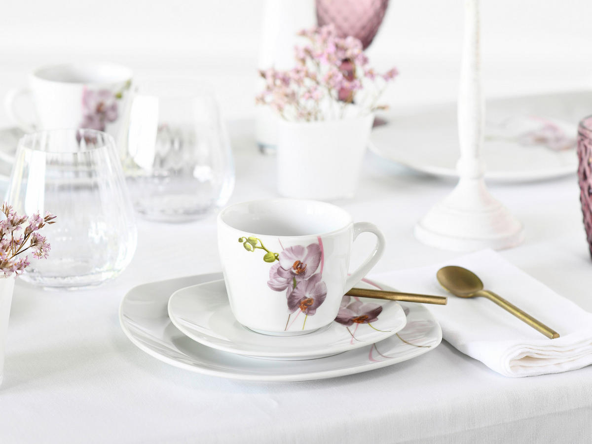 CreaTable Kombiservice Square Orchidee weiß Porzellan 30 tlg. Square Orchidee - weiß/mauve - CreaTable