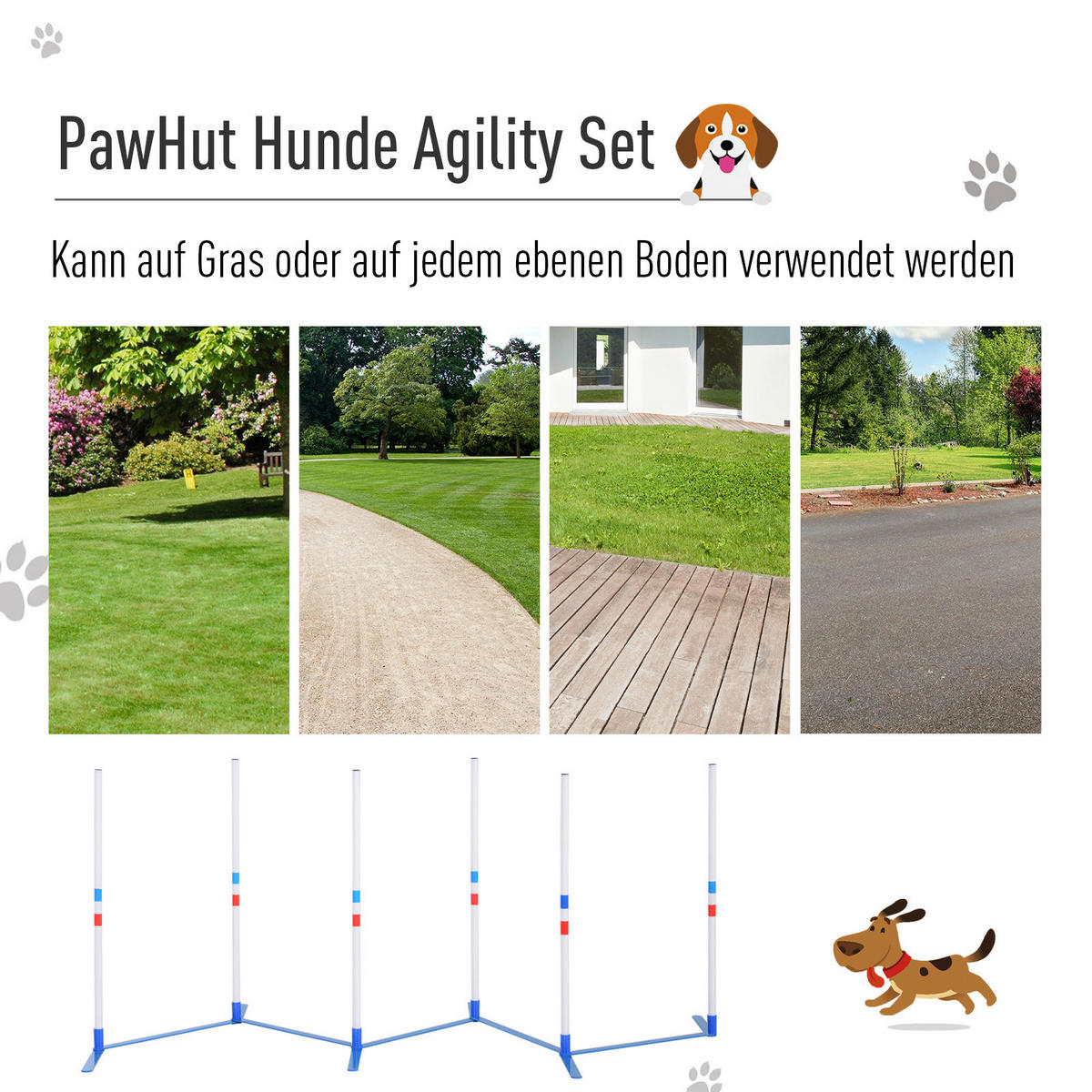 PawHut Hunde-Agility-Set blau Kunststoff B/H/L: ca. 60x94x305 cm Hunde-Agility-Set - blau/weiß (305,00/60,00/94,00cm) - PawHut