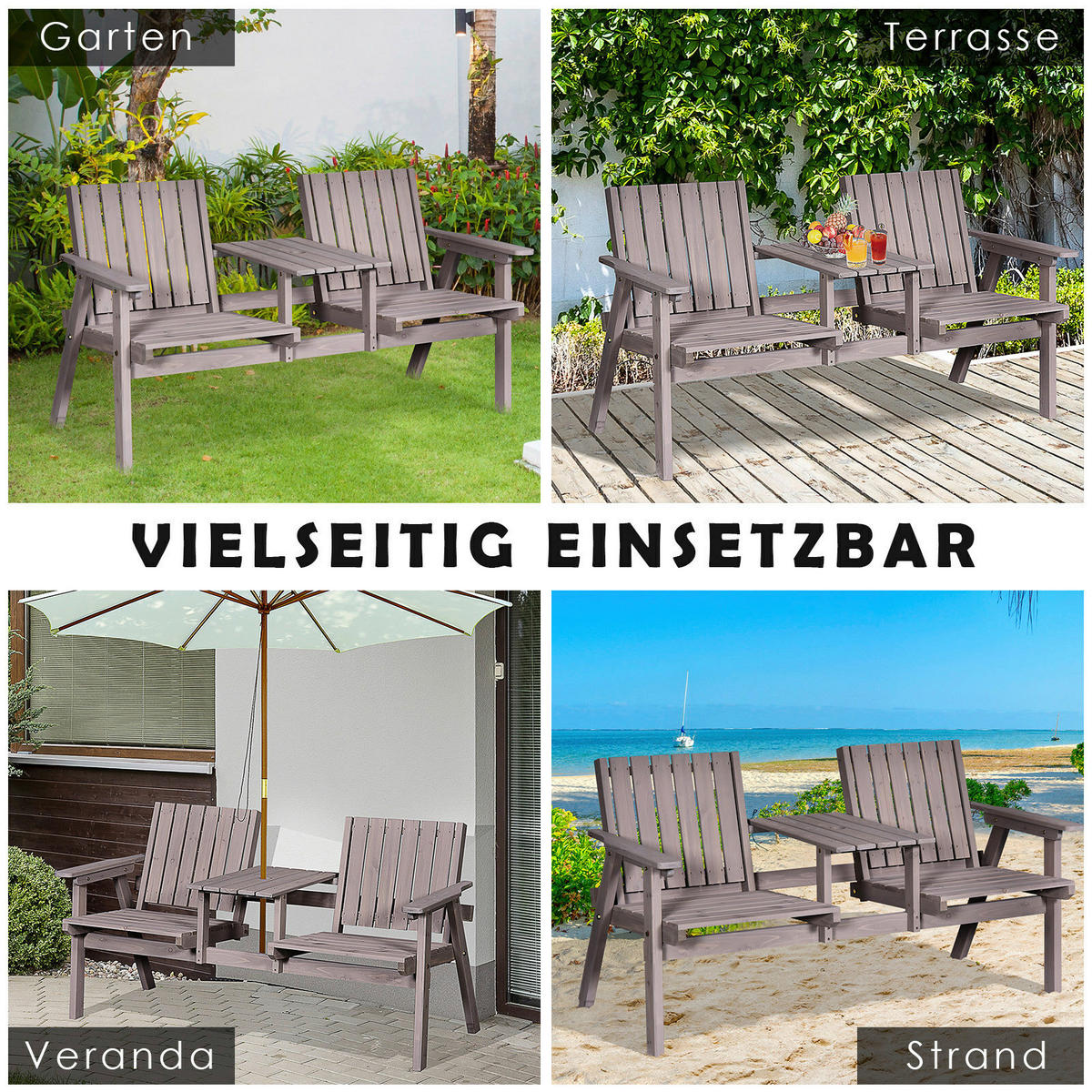 Outsunny Gartenbank grau Holz B/H/T/L: ca. 70x83x70x152 cm Gartenbank - grau (152,00/70,00/83,00cm) - Outsunny