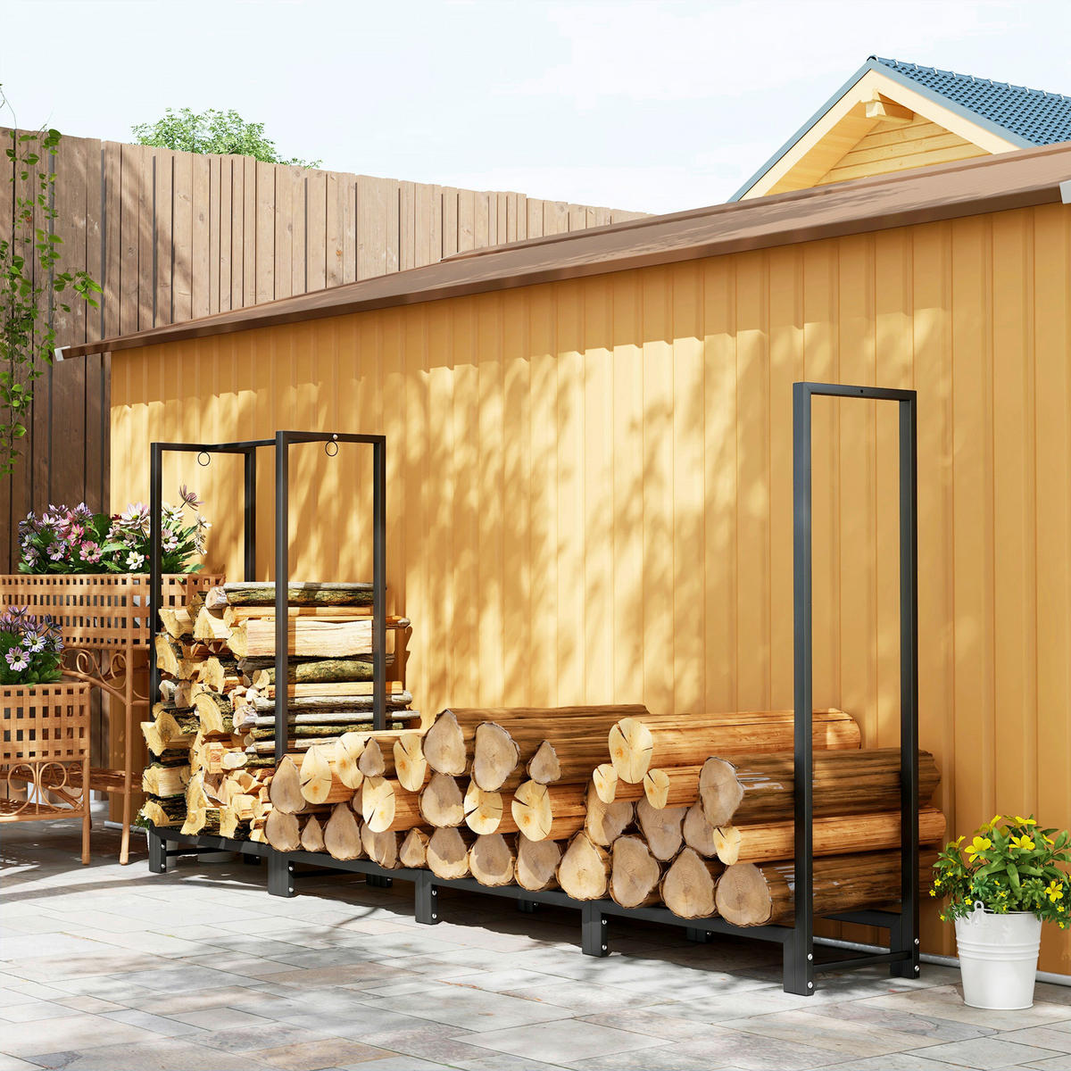 Outsunny Kaminholzregal schwarz B/H/L: ca. 32x115x240 cm Kaminholzregal - schwarz (240,00/32,00/115,00cm) - Outsunny