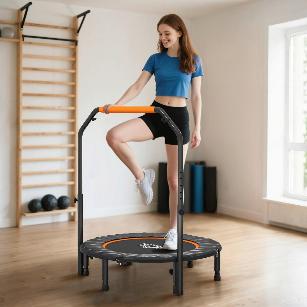 HOMCOM Fitness-Trampolin schwarz B/H/L: ca. 102x123x102 cm Fitness-Trampolin - orange/schwarz (102,00/102,00/123,00cm) - HOMCOM
