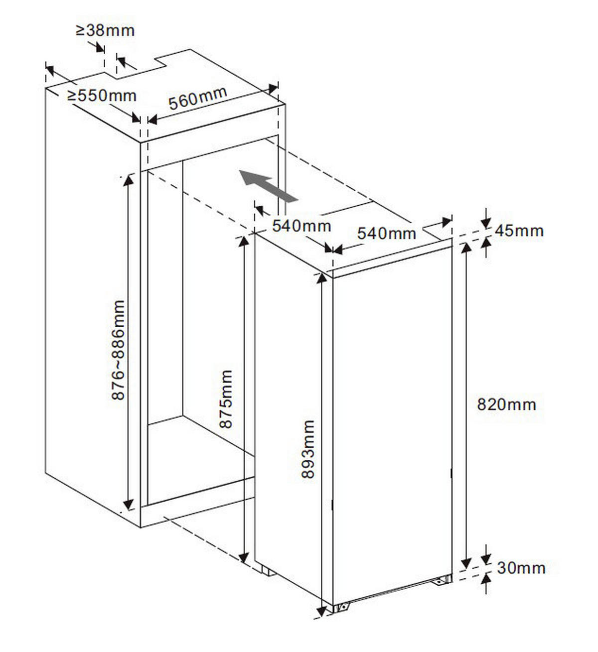 Mican Einbaukühlschrank EKHTTOG4SSE weiß B/H/T: ca. 54x89x54 cm EKHTTOG4SSE - weiß/glasklar (54,00/89,00/54,00cm) - Mican