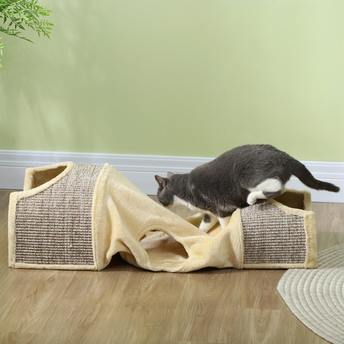 PawHut Katzentunnel beige Spanplatte B/H/L: ca. 38x29x107 cm Katzentunnel - beige (107,00/38,00/29,00cm) - PawHut