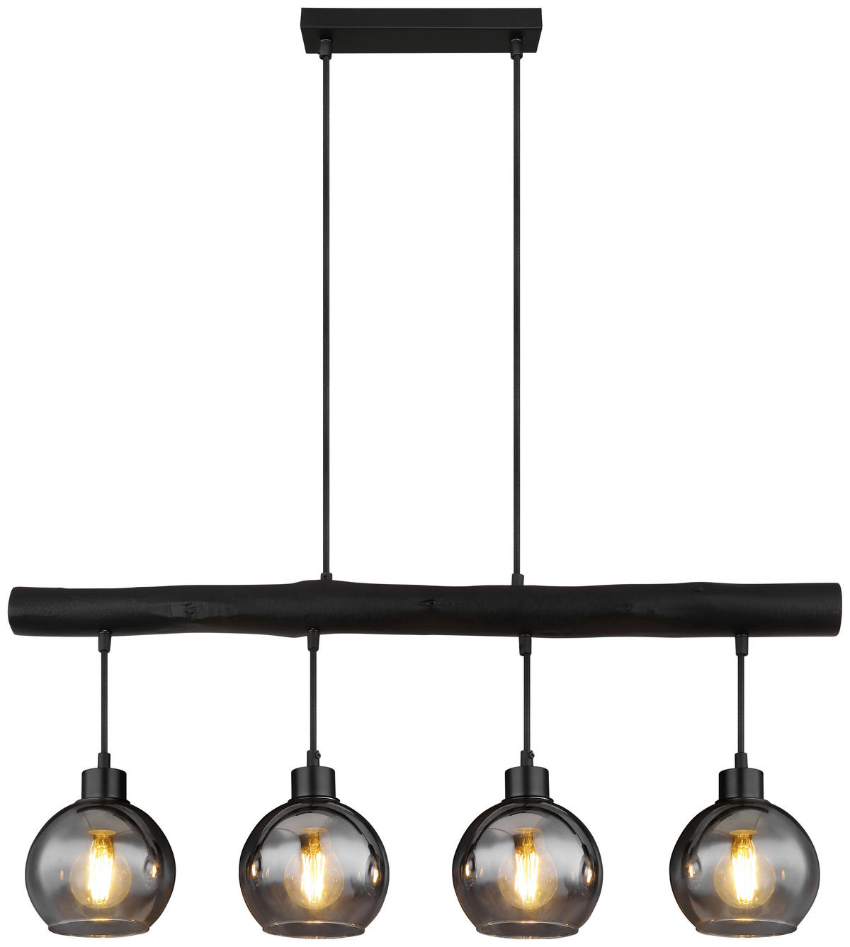 GLOBO Pendelleuchte 15656-4HB schwarz klar Rauch Metall Glas Holz B/H/L: ca. 15x120x85 cm E27 1 Brennstellen MOITAS - klar/schwarz (85,00/15,00/120,00cm) - GLOBO