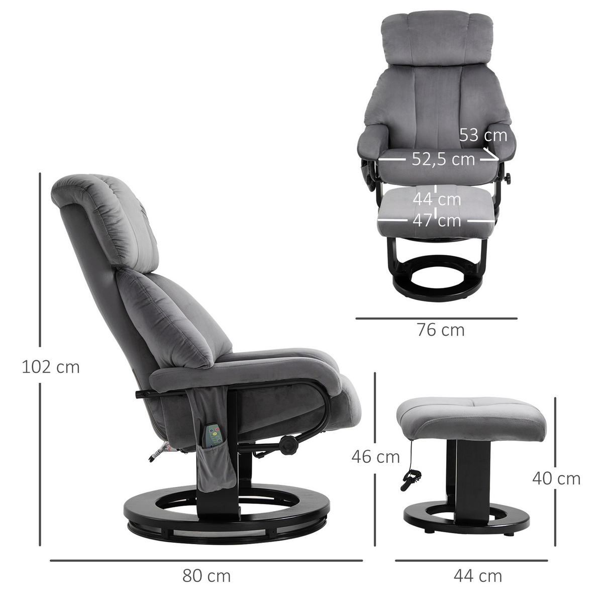 HOMCOM Massagestuhl grau B/H/L: ca. 80x76x102 cm Massagestuhl - grau (102,00/80,00/76,00cm) - HOMCOM