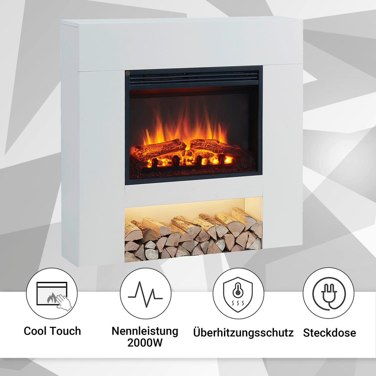 Balderia Elektrischer-Kamin weiß B/H/T: ca. 94,3x92,2x20 cm ca. 2000 W Elektro-Kamin Chloe - weiß (94,30/92,20/20,00cm) - Balderia