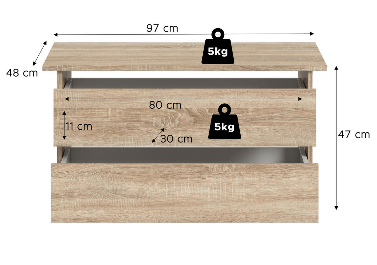 Schubkasteneinsatz OAKLAND Eiche Sonoma B/H/T: ca. 97x47x48 cm OAKLAND - Eiche/Cashmere (97,00/47,00/48,00cm) - xonox.home