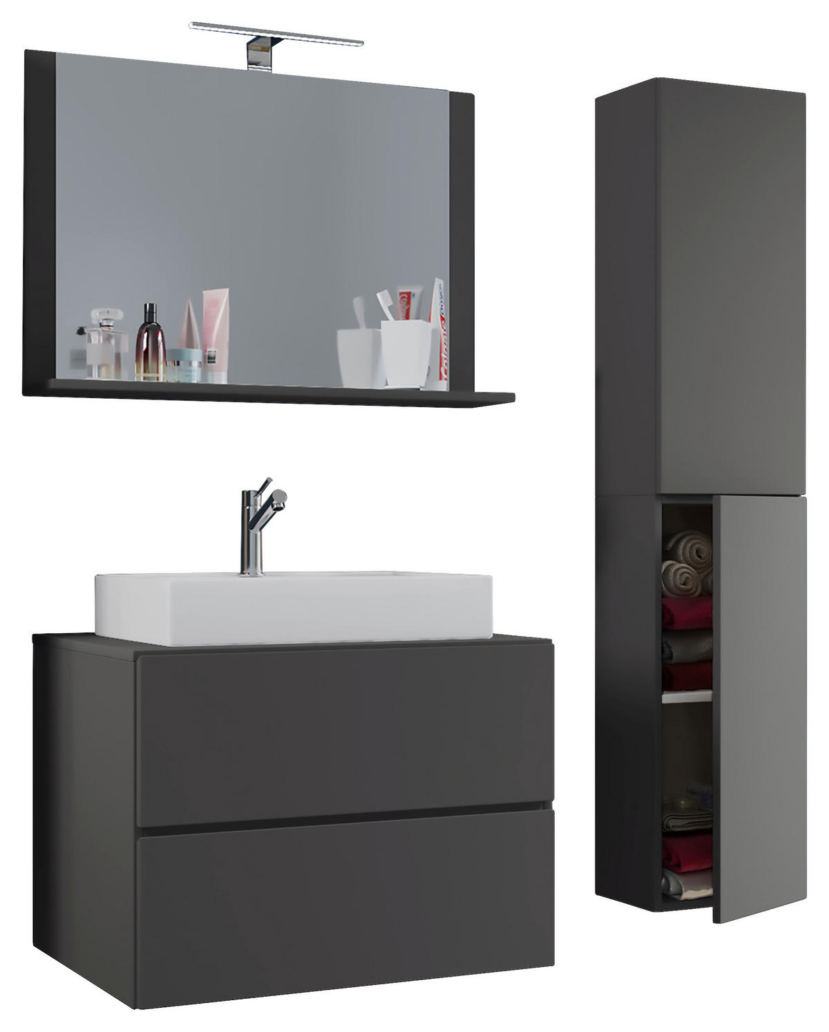 Waschplatz 4tlg-Lendas anthrazit weiß B/H/T: ca. 80x52x52 cm 4tlg-Lendas - weiß/anthrazit (80,00/52,00/52,00cm) - VCM Möbel