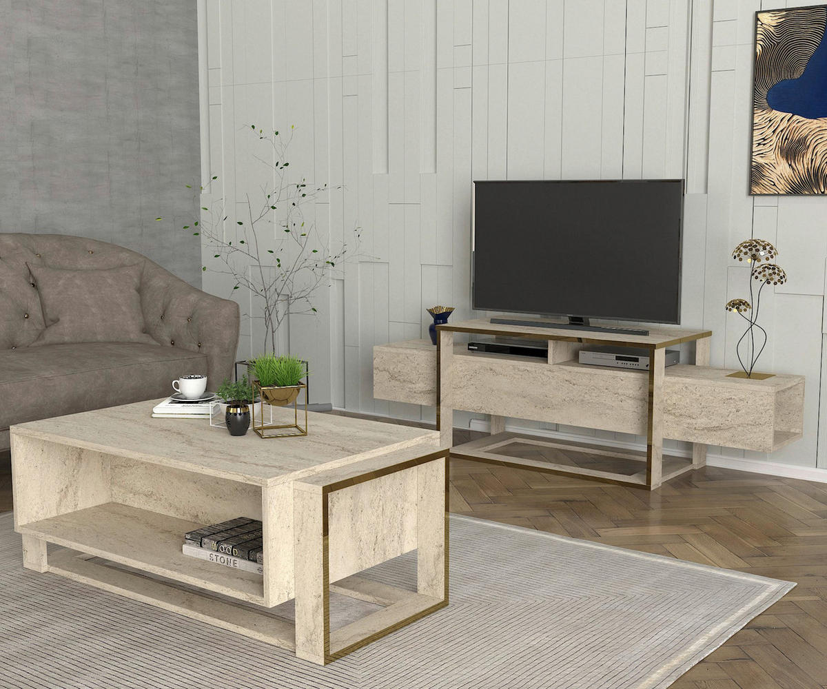 TV-Lowboard Bianco beige granit Optik B/H/T: ca. 160x49,8x46,1 cm Bianco - beige/granit (160,00/49,80/46,10cm) - moebel17