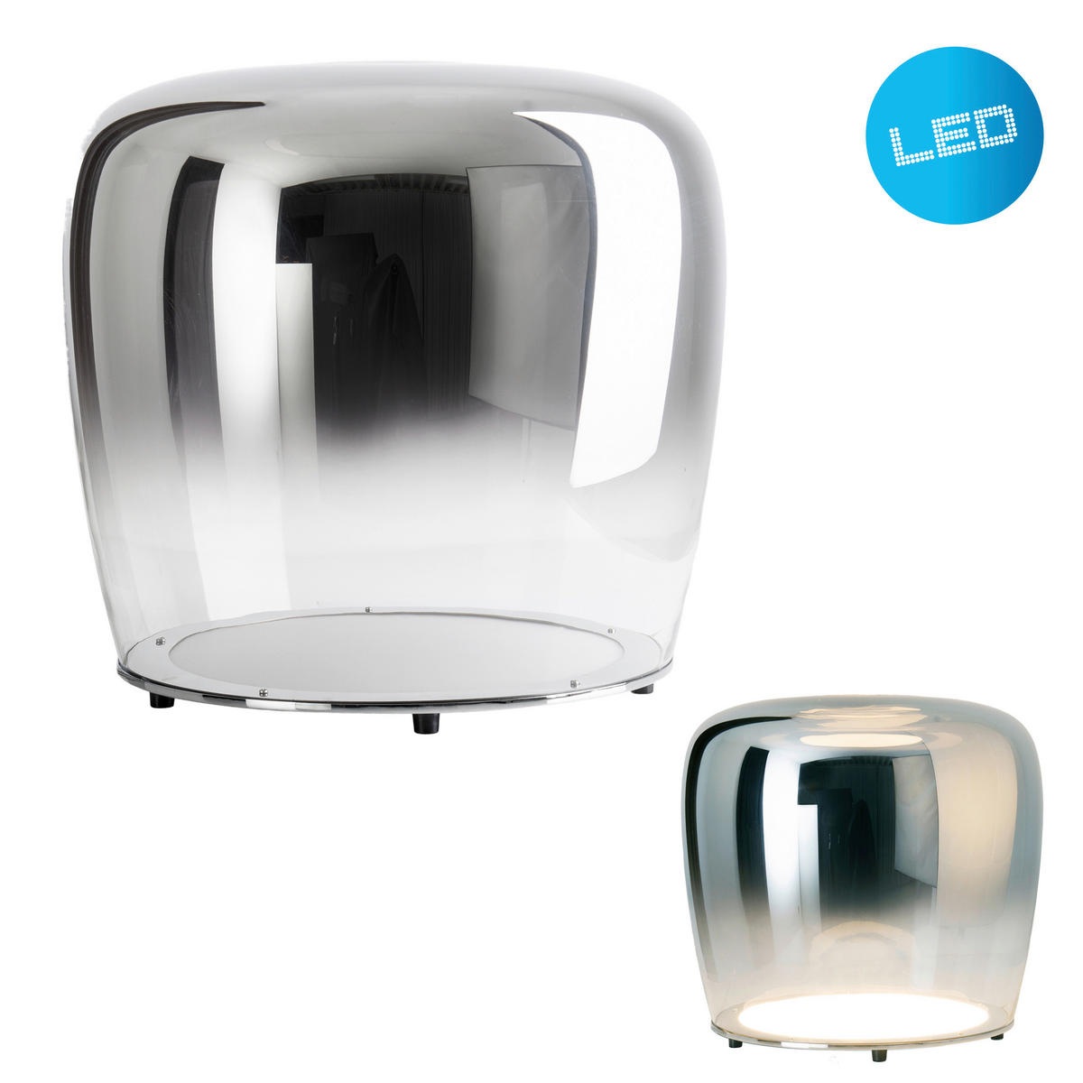 Näve Leuchten LED-Tischleuchte Chrom Glas Metall B/H/T/D: ca. 43x40x43x43 cm SMOKY - Chrom (43,00/40,00/43,00cm) - Näve Leuchten