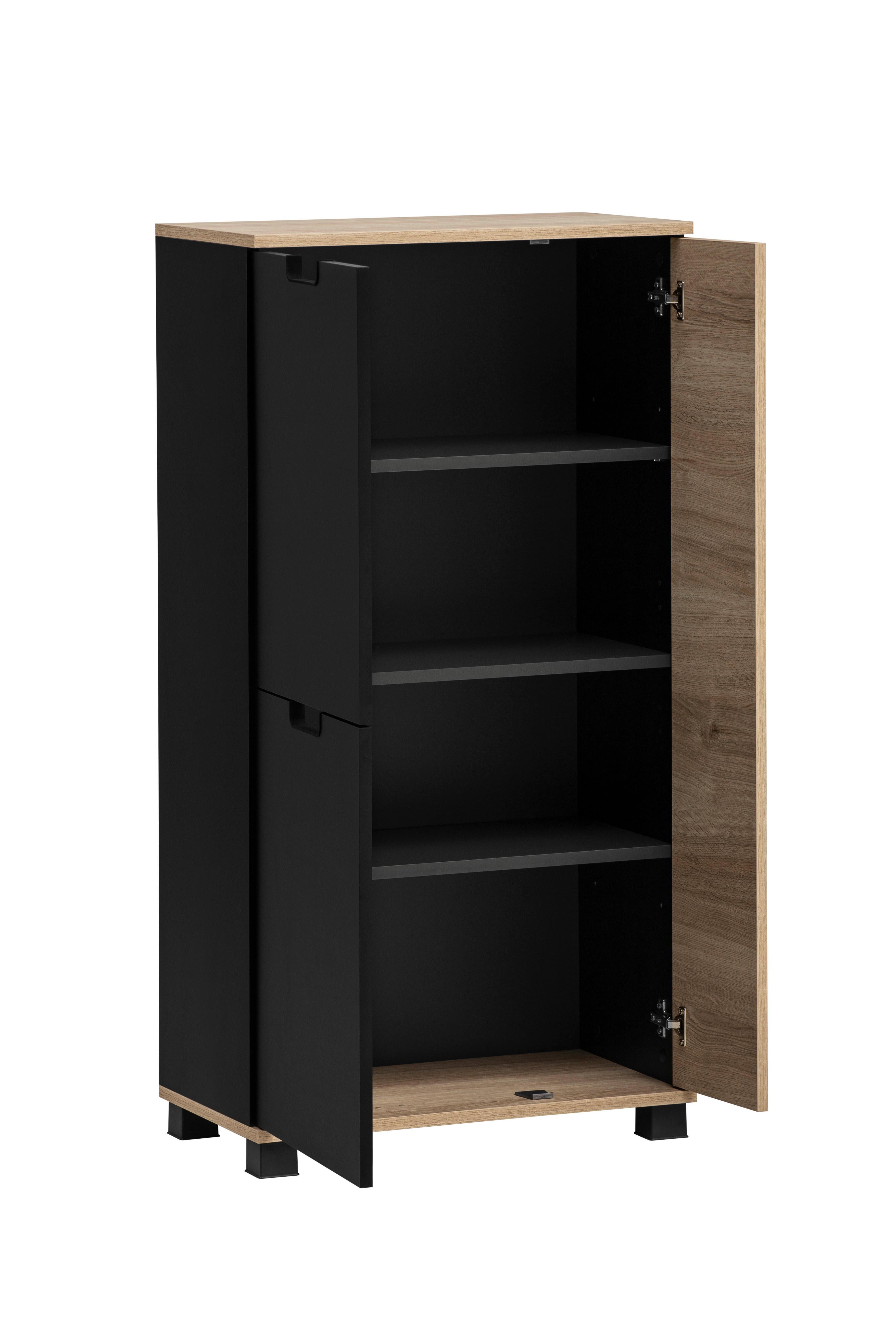 Highboard Emmik schwarz matt Eiche Eiche weiß Nachbildung B/H/T: ca. 59,8x116,9x32,6 cm Emmik - Eiche/schwarz (59,80/116,90/32,60cm) - Möbelpartner
