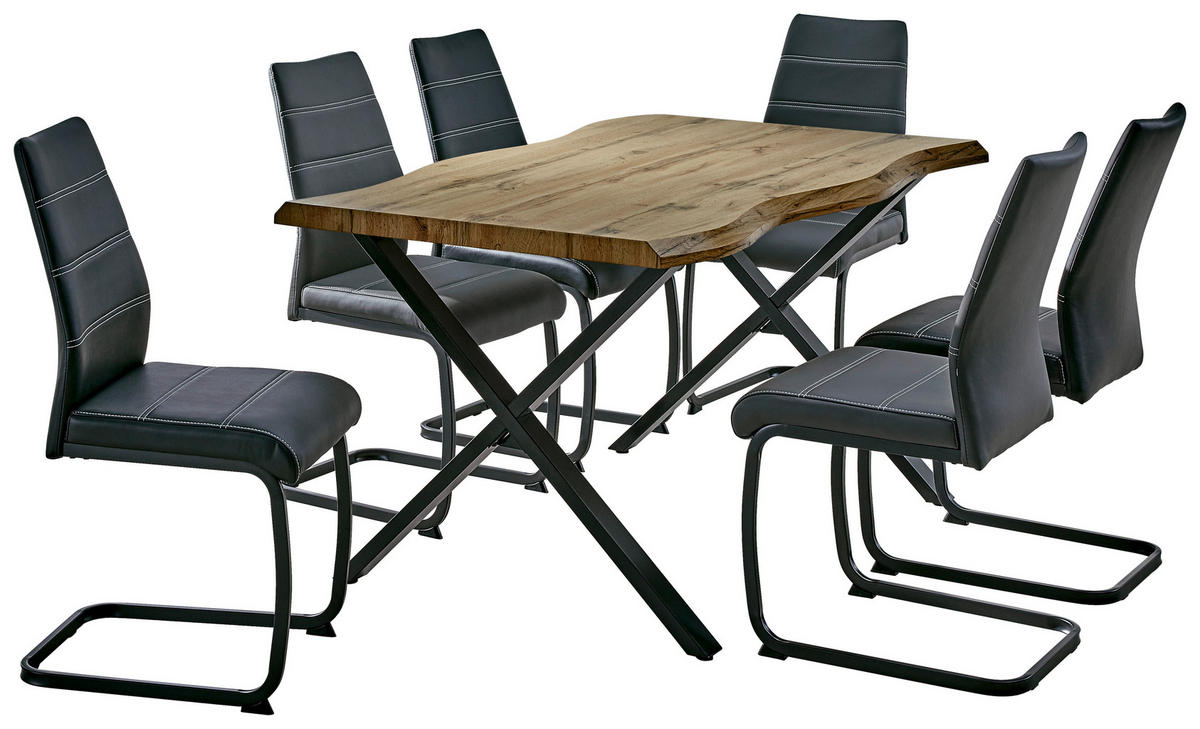 Esstisch Gerda Eiche Wildeiche Nachbildung B/H/T: ca. 140x76x90 cm Gerda - Eiche/schwarz (140,00/76,00/90,00cm)