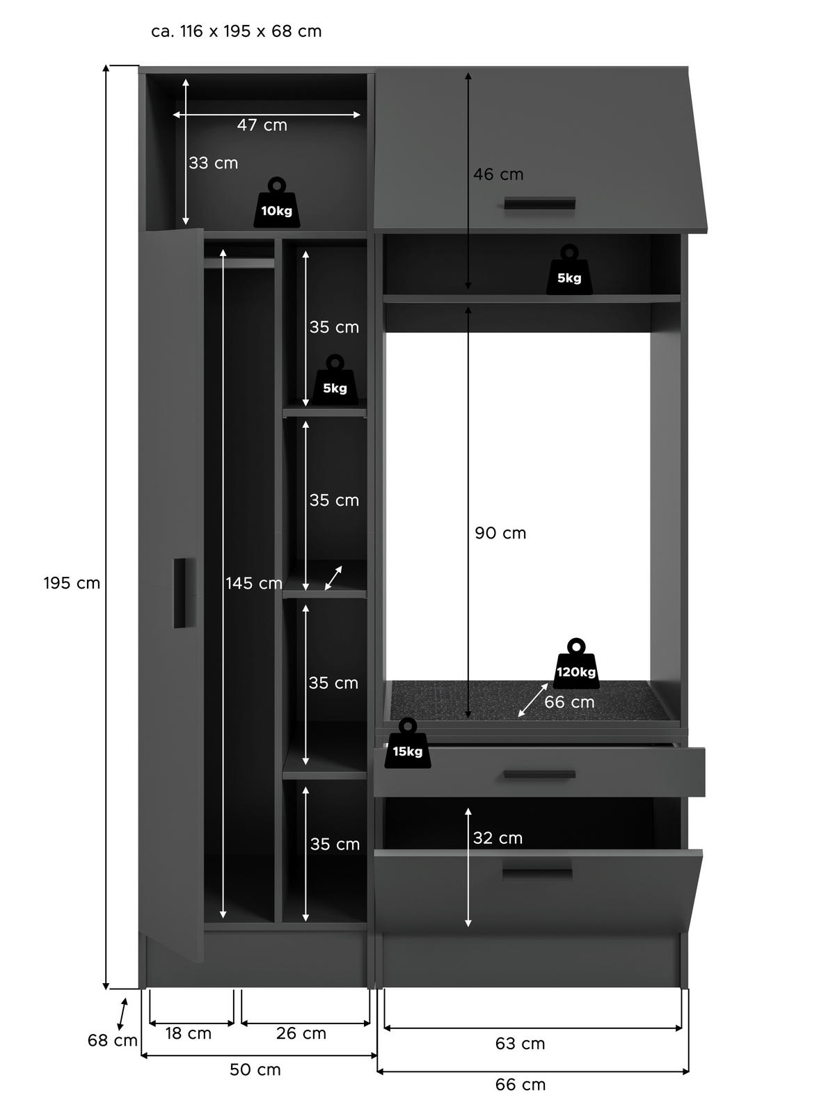 Waschmaschinenumbauschrank Free anthrazit B/H/T: ca. 116x195x68 cm Free - anthrazit (116,00/195,00/68,00cm) - xonox.home