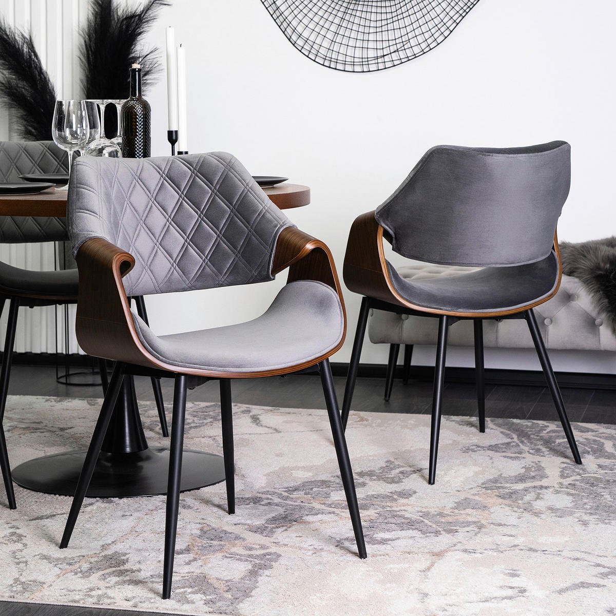 Stuhl DAKOTA nussbaum grau Velourstoff B/H/T: ca. 59x86x50 cm DAKOTA - nussbaum/grau (59,00/86,00/50,00cm) - WIPMEB