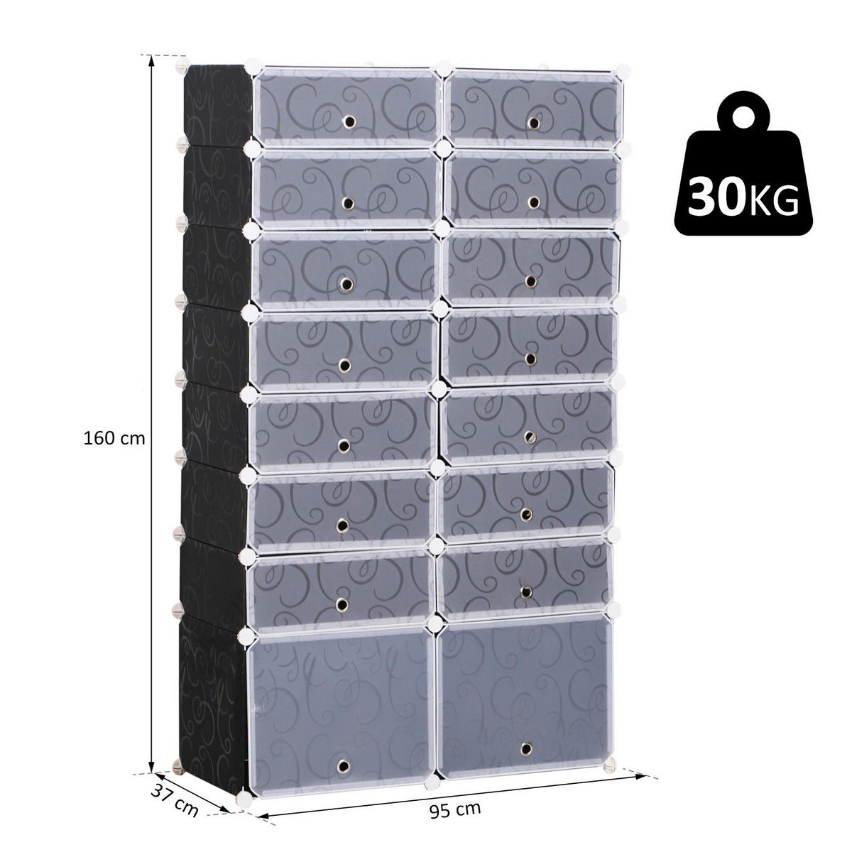 HOMCOM Schuhregal schwarz Metall B/H/L: ca. 37x95x160 cm Schuhschrank_mit_Stecksystem - schwarz (160,00/37,00/95,00cm) - HOMCOM