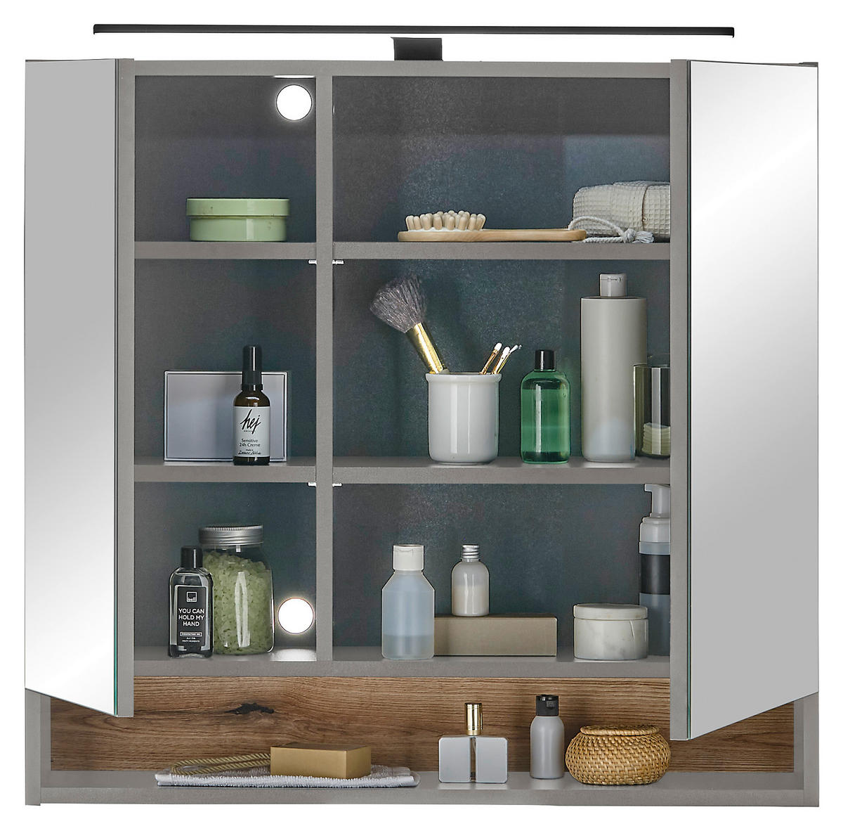 Spiegelschrank Denver grau matt Eiche Evoke Coast Nachbildung B/H/T: ca. 80x75x22 cm Denver - Eiche/grau (80,00/75,00/22,00cm)