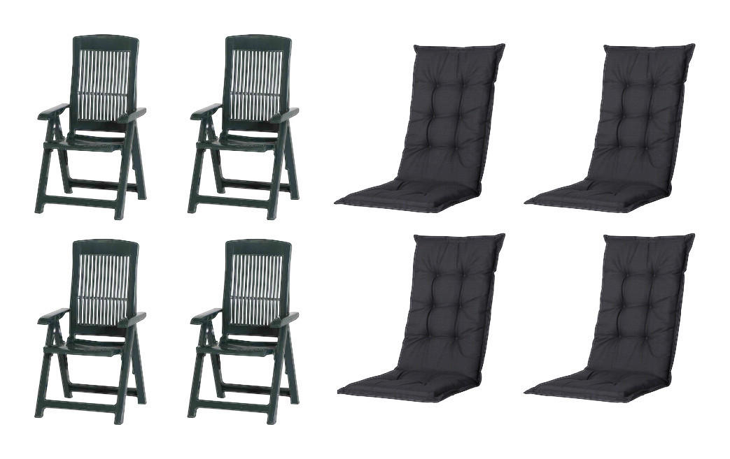 PROGARDEN,MADISON Klappsessel Set + Auflagen Tampa grün Kunststoff B/H/L: ca. 61x109x60 cm Tampa - schwarz/grün (60,00/61,00/109,00cm) - PROGARDEN,MADISON