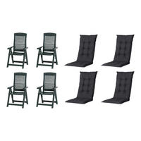 PROGARDEN,MADISON Klappsessel Set + Auflagen Tampa grün Kunststoff B/H/L: ca. 61x109x60 cm Tampa - schwarz/grün (60,00/61,00/109,00cm) - PROGARDEN,MADISON