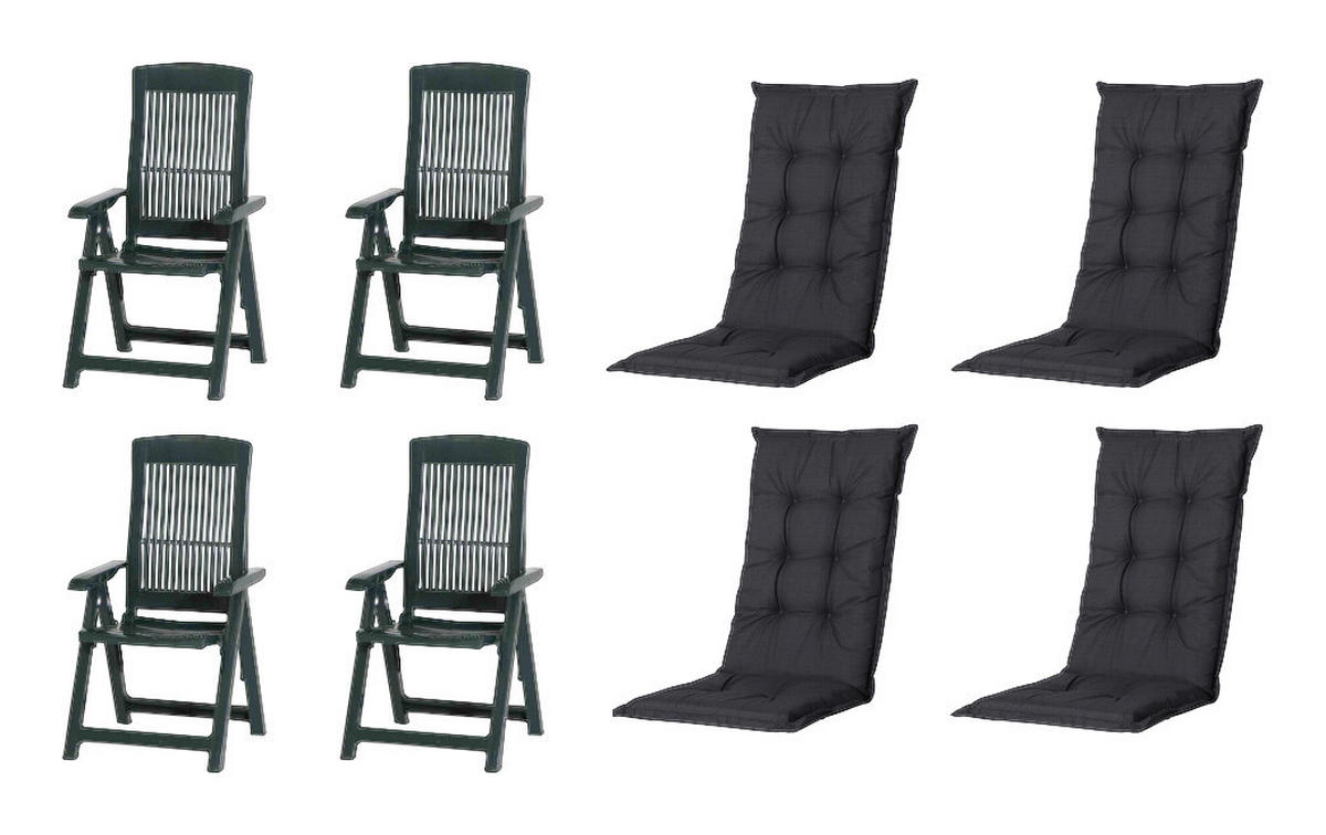 PROGARDEN,MADISON Klappsessel Set + Auflagen Tampa grün Kunststoff B/H/L: ca. 61x109x60 cm Tampa - schwarz/grün (60,00/61,00/109,00cm) - PROGARDEN,MADISON