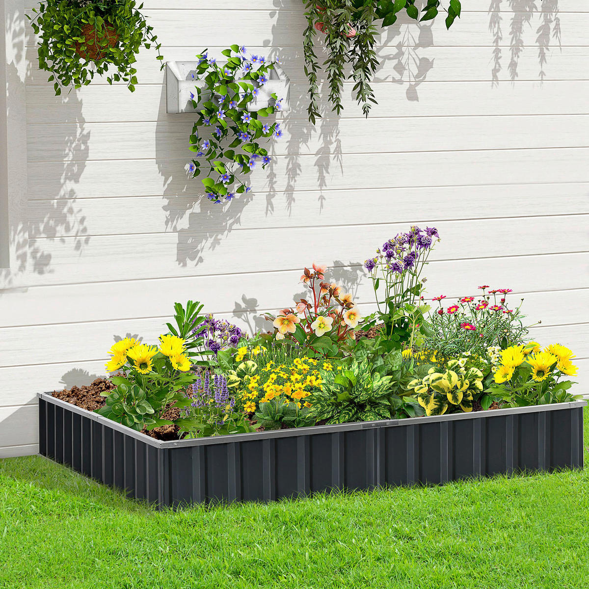 Outsunny Gartenbeet dunkelgrau Stahl B/H/L: ca. 90x30x258 cm Gartenbeet 845-644CG - dunkelgrau (258,00/90,00/30,00cm) - Outsunny