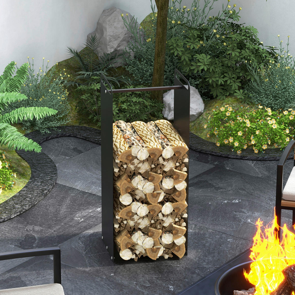 Outsunny Kaminholzregal schwarz B/H/L: ca. 30x90x37 cm Kaminholzregal - schwarz (37,00/30,00/90,00cm) - Outsunny