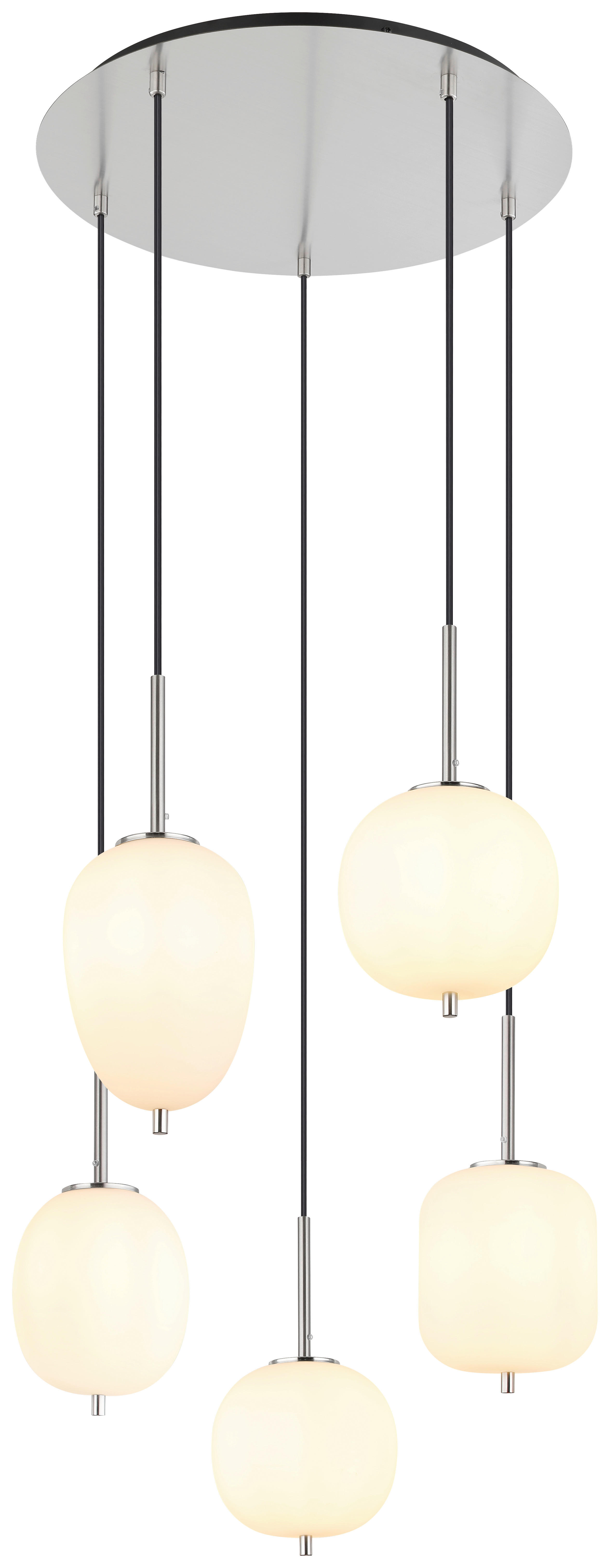 GLOBO Pendelleuchte nickel matt Glas Metall H/D: ca. 150x57,5 cm 5.0 Brennstellen 15345-5NO - nickel matt (57,50/150,00cm) - GLOBO