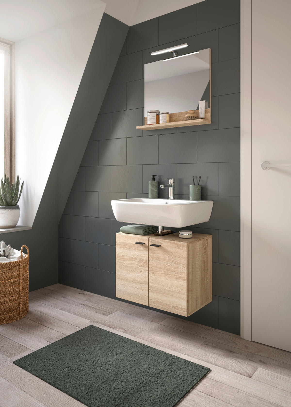 Badezimmer-Set BOSTON Eiche Sonoma Nachbildung B/H/T: ca. 57x186x33 cm BOSTON - Eiche (57,00/186,00/33,00cm) - xonox.home