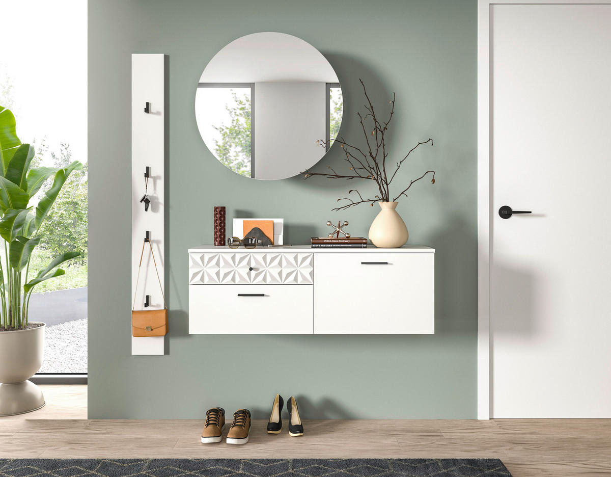 Garderobe Prisma weiß weiß Hochglanz B/H/T: ca. 141x192x34 cm Prisma - weiß (141,00/192,00/34,00cm) - xonox.home