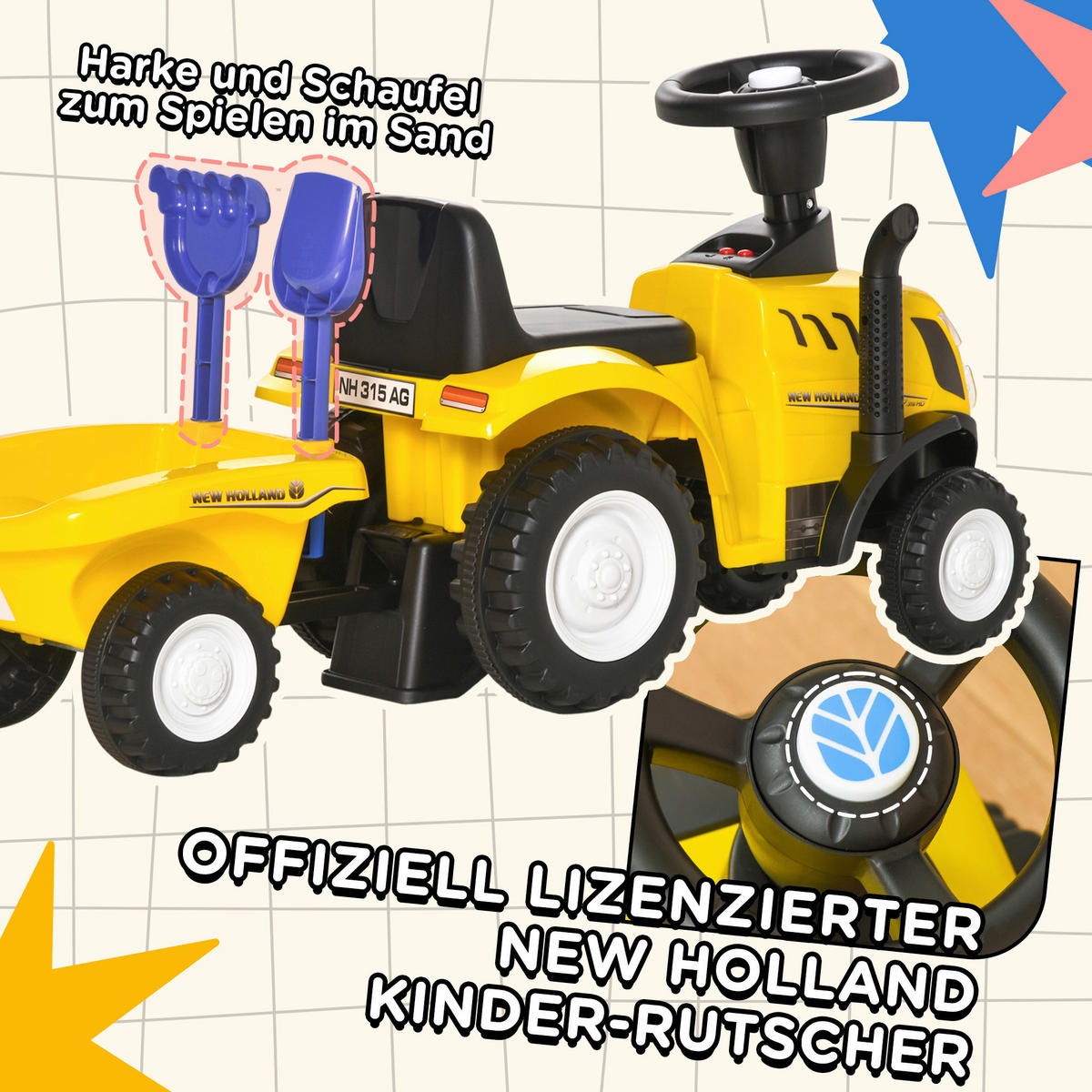 HOMCOM Rutschauto Tettraktor gelb B/H/L: ca. 29x91x44 cm Kinderfahrzeug - gelb (44,00/29,00/91,00cm) - HOMCOM