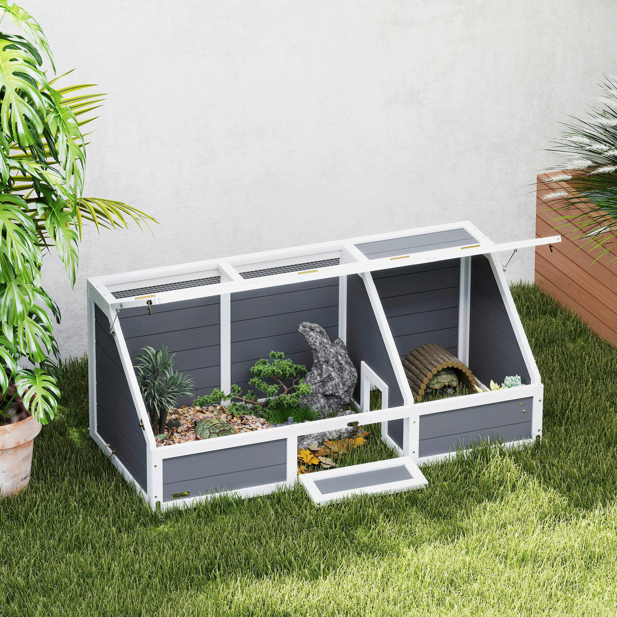 Thumbnail - PawHut Schildkrötenhaus hellgrau Stahl B/H/L: ca. 55x50x120 cm