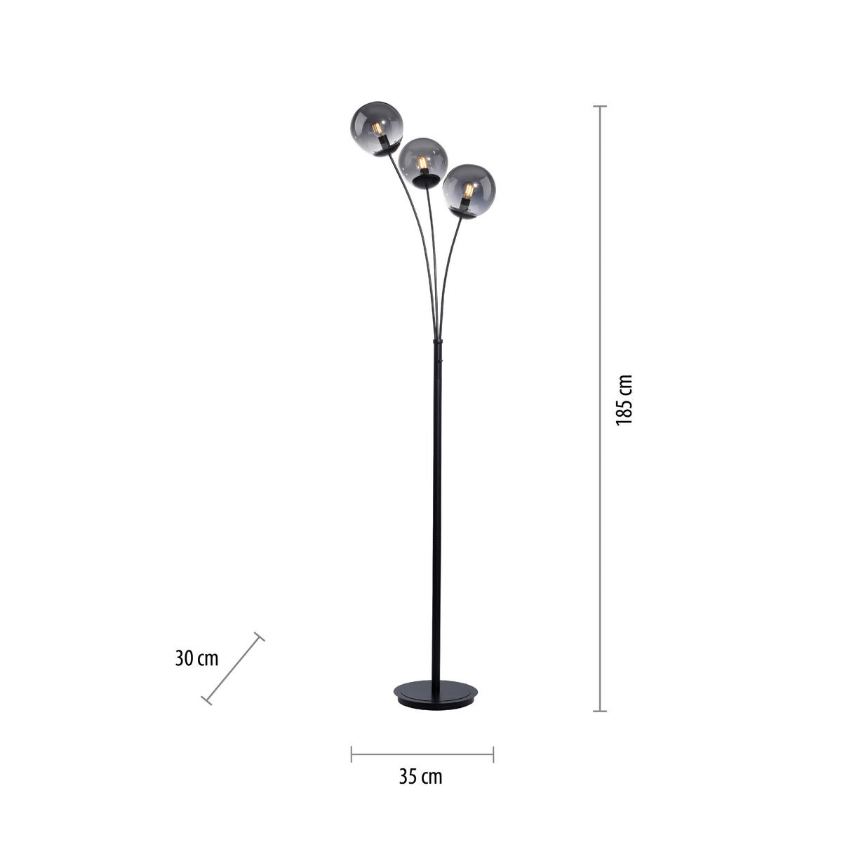 Just Light Stehleuchte BIG WIDOW 14603-18 schwarz Rauchglas Metall B/H: ca. 35x185 cm E14 3 Brennstellen BIG WIDOW - schwarz (35,00/185,00cm) - Just Light