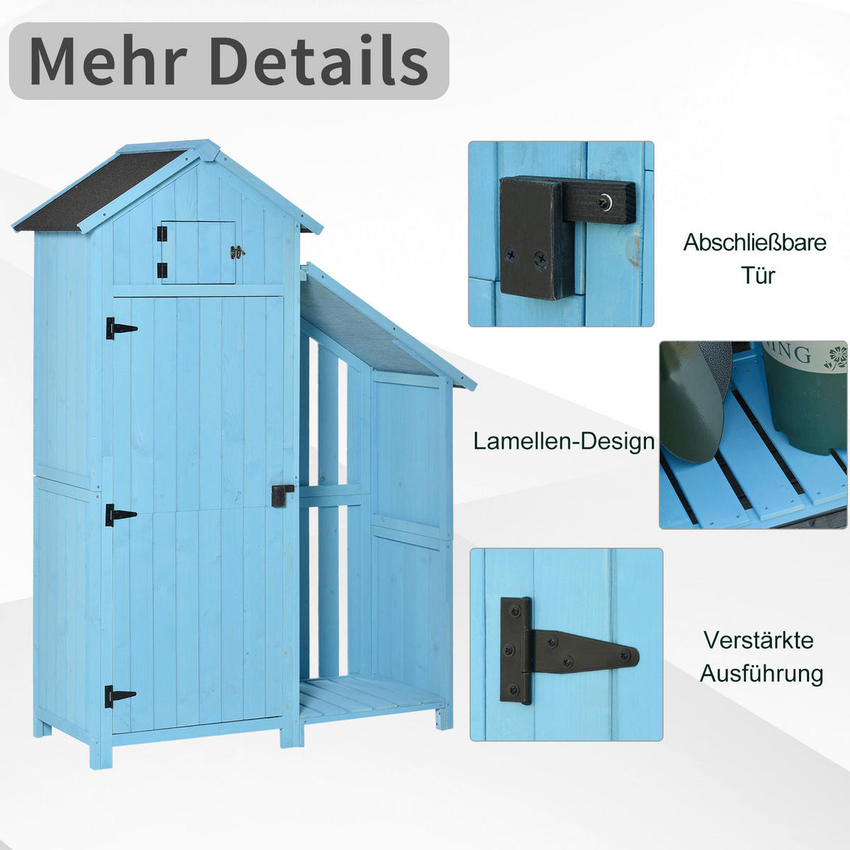 Outsunny Gartenhaus blau B/H/L: ca. 130x180x54,5 cm Gartenhaus - blau (54,50/130,00/180,00cm) - Outsunny