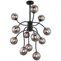 GLOBO Deckenleuchte Rauch mattschwarz Glas Metall H/D: ca. 93x62 cm G9 12 Brennstellen RIHA - Rauch/mattschwarz (62,00/93,00cm) - GLOBO