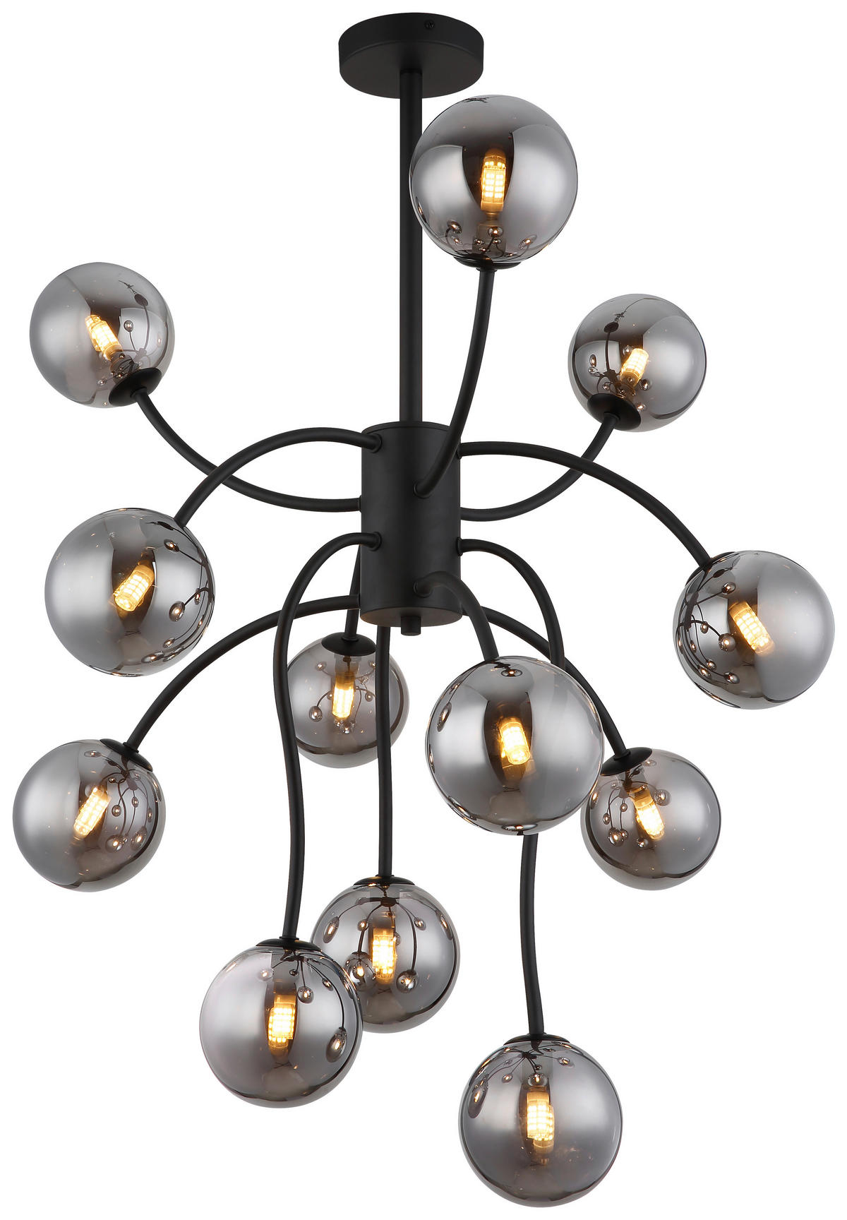 GLOBO Deckenleuchte Rauch mattschwarz Glas Metall H/D: ca. 93x62 cm G9 12 Brennstellen RIHA - Rauch/mattschwarz (62,00/93,00cm) - GLOBO